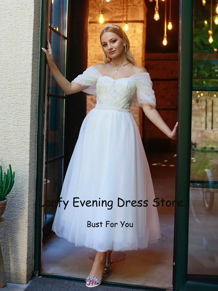 سويت هارت a-line فستان العروس عاجي ، فساتين زفاف بيضاء صغيرة ، ثنيات ، طول الشاي ، دانتيل ، بسيط ، مدني ، قلب