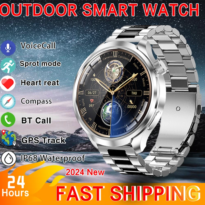 

New For Huawei GPS Track Smart Watch Men Rugged Military AMOLED HD Screen Voice Bluetooth Call NFC Compass Sports Smartwatch