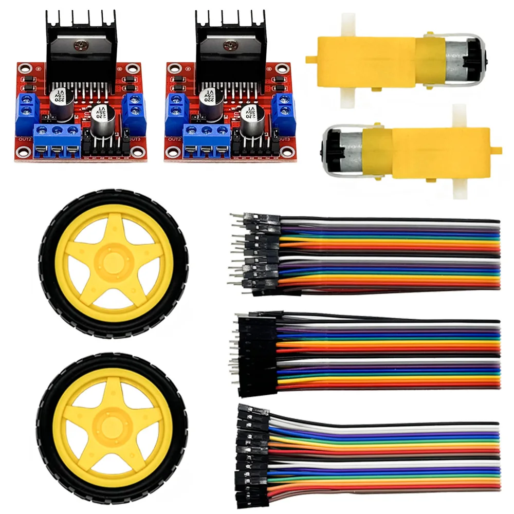 L298N Module with 3K Ohm Resistor for Motor Control - Includes Wheels And 3 Types of Dupont Lines 20-Pin Connector 20CM Length