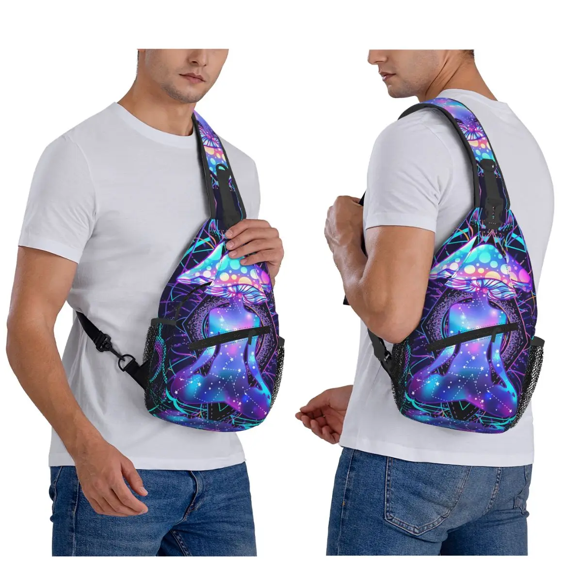 Magic Mushrooms Psychedelic Pattern Chest Bag Men Sling Crossbody Backpack Chest Bag Travel Hiking Daypack Shoulder Bag