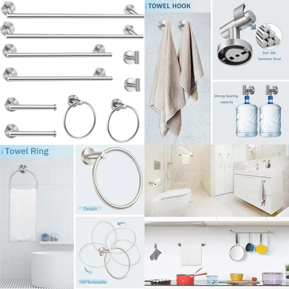 مجموعة إكسسوارات الحمام الحديثة المصنوعة من النيكل المصقول مقاس 24 بوصة مع شريط المناشف والحلقة وحامل ورق المرحاض وخطاف الرداء #1