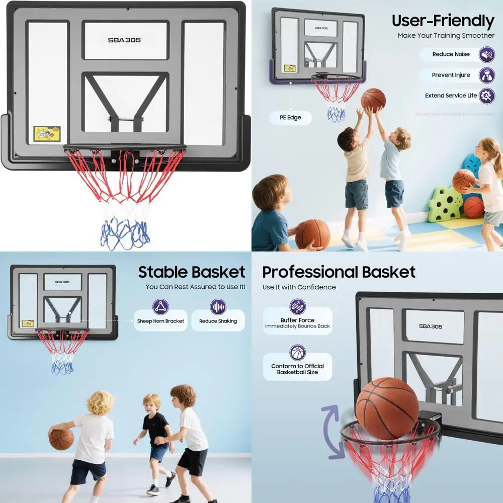 

wall-mounted basketball hoop kit with 44 inch shatterproof backboard and rim for pet-safe, competitive play