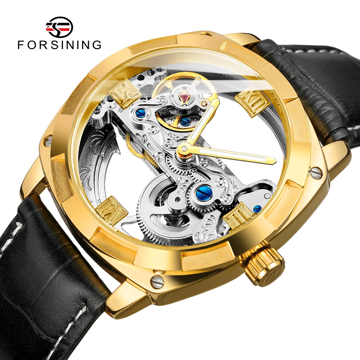 

Forsining Official Exclusive Sale Double Side Transparent Fashion Business Design Skeleton Automatic Men Watch Top Brand Luxury