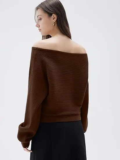 Femmes cachemire surdimensionné épaules dénudées pull chandails en vrac automne hiver mode col bateau à manches longues tricot pulls hauts