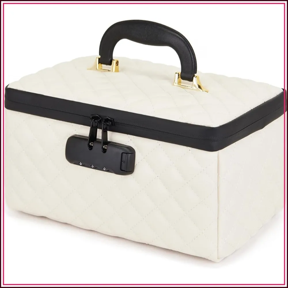 

Large Capacity Travel Makeup Case Organizer with Lock, Portable Makeup Bag with Handle and Divider