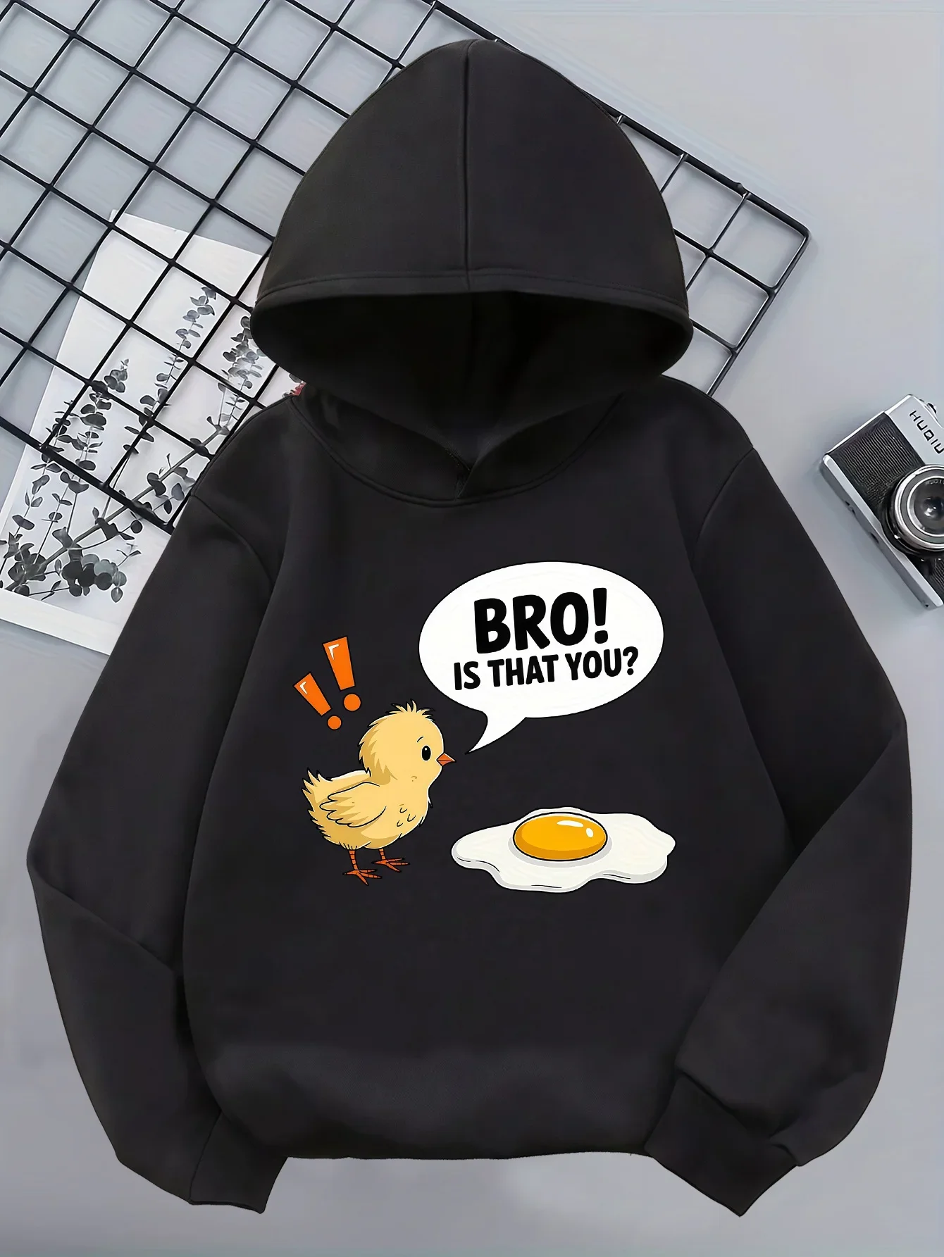 Kids Funny Chick Egg Graphic Printed Black Hoodie Bro Is That You Sweatshirt Loose Autumn Winter Active Streetwear Top