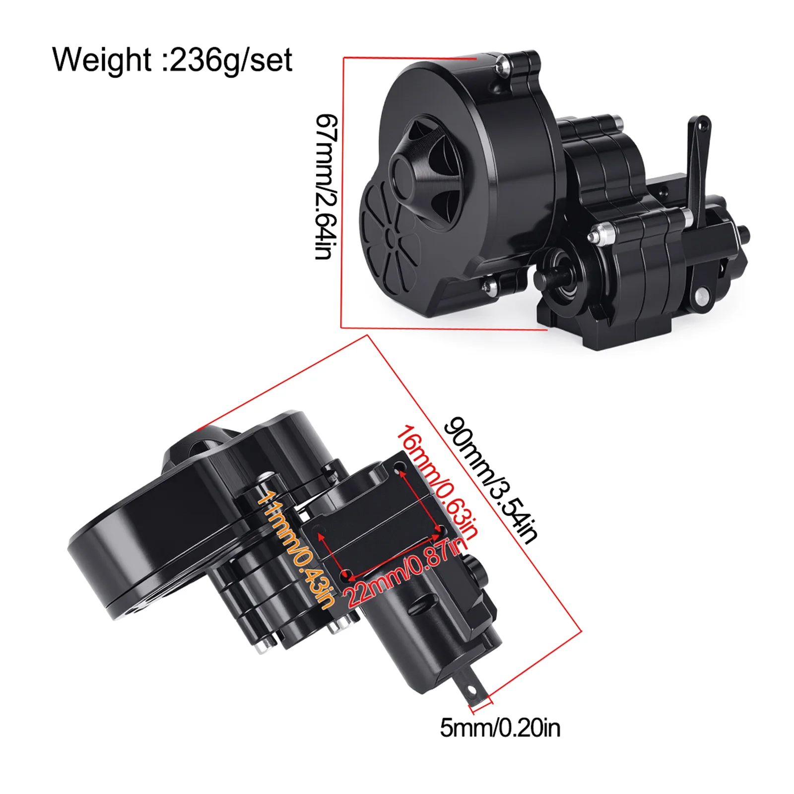 Axial metal drive cut-off gearbox for SCX10 AX10 Wraith 1/10 RC tracked truck parts Upgrade