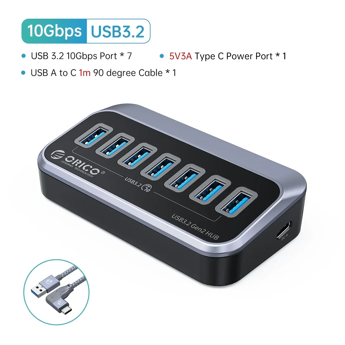 ORICO ABS-betriebener 5Gbps HUB PD18W Lade-USB 3.2 Typ-C Hub Kartenleser Splitter mit Netzteil für Desktop-PC-Zubehör