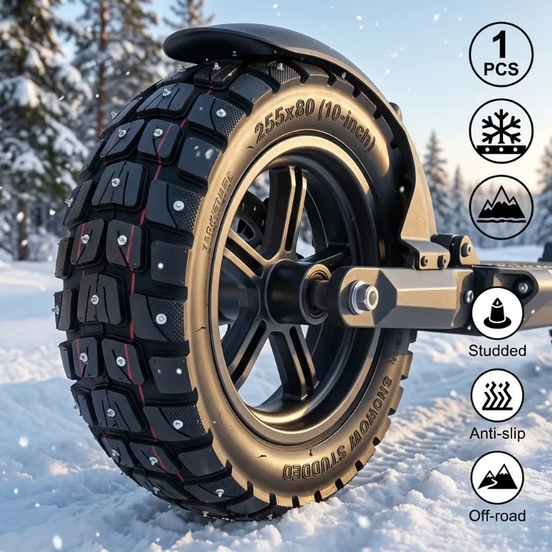 1PC 255x80 10 Inch Studded Snow Tire Electric Scooter Off Road Winter Anti Slip Tyre Ice Spikes Inner Tube Wheel Replacement Set