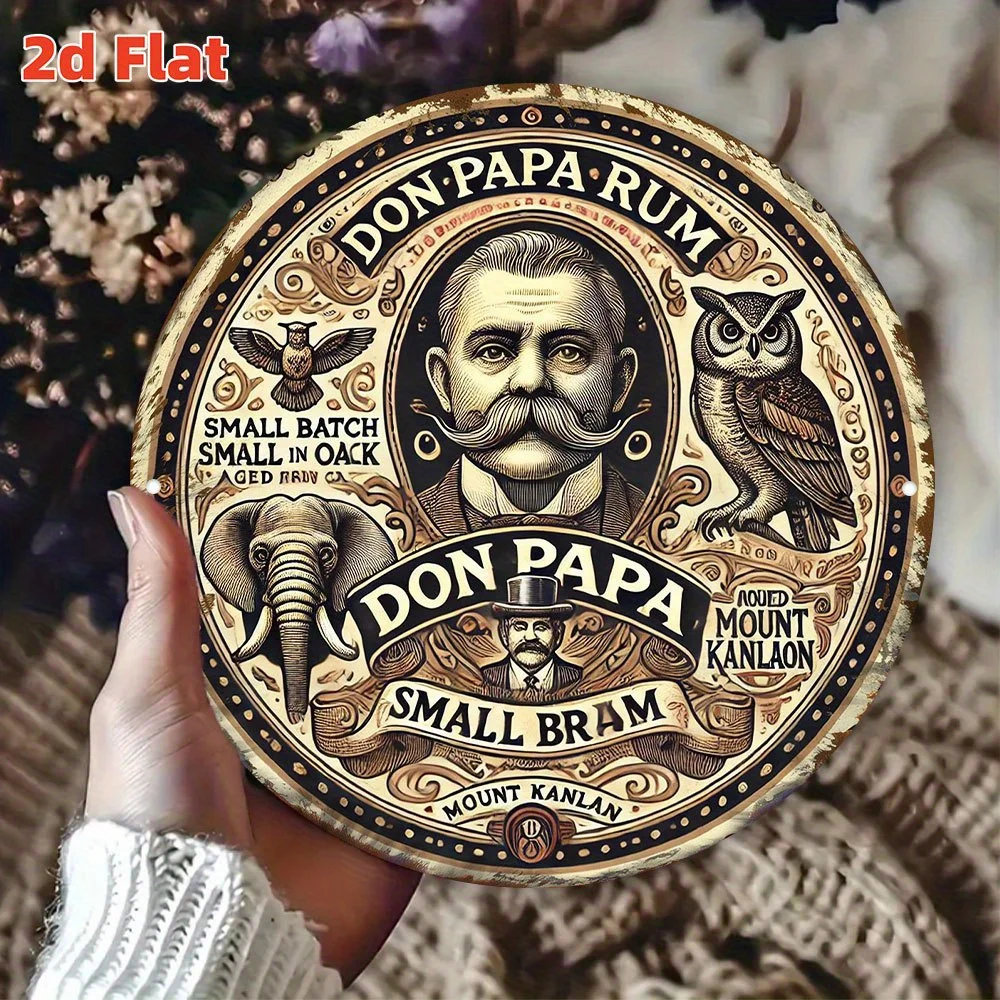 قطعة واحدة [فن جدار رم عتيق] لوحة فنية كلاسيكية على شكل دون بابا رم - علامة جدارية معدنية مستديرة من الألومنيوم مقاس 7.8 بوصة |   متين للاستخدام الداخلي/الخارجي