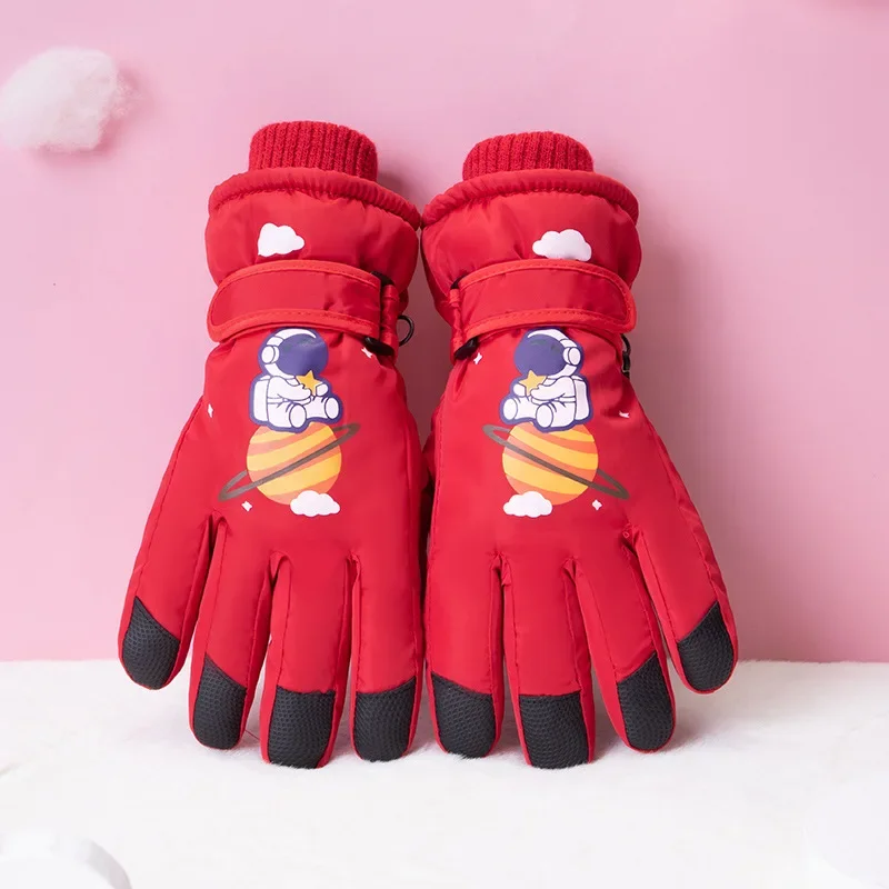 Luvas impermeáveis de esqui com estampa de dedo para crianças, windproof, quente, poliéster, esporte ao ar livre, luva de neve para meninos e meninas, inverno, novo, 2022