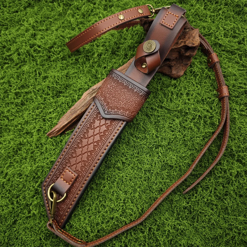 Retro Brown Back-mounted Scabbard with Leather Belt Ring and Metal Buckle - Waterproof and Durable Design for Fixed Blade Knife