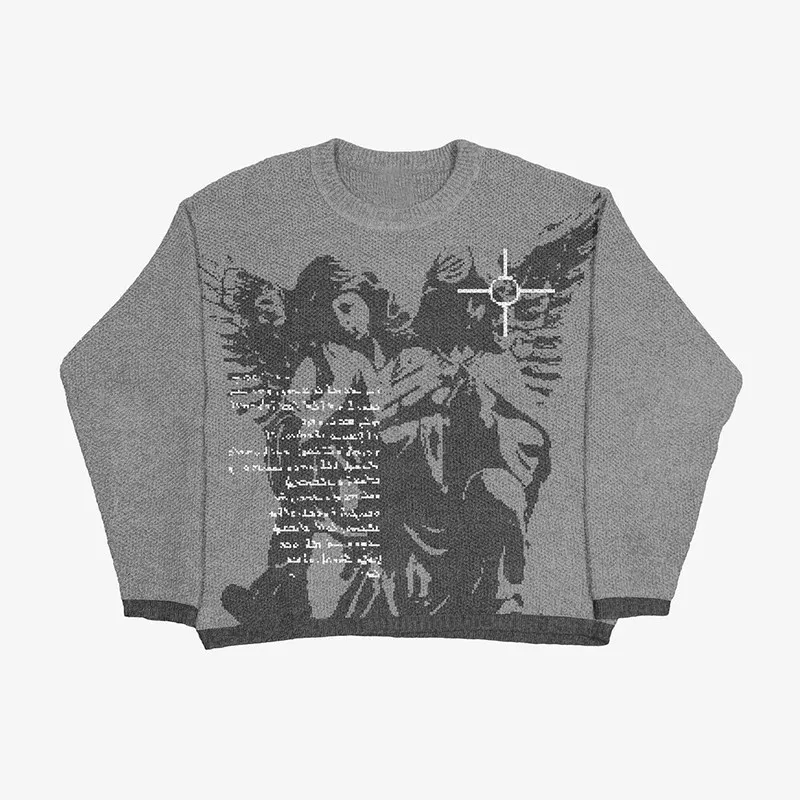 Harajuku Pullover Casual Cotton Sweater Men Streetwear Sweater Father Angel Letters Graphic Women Hip Hop Knitted Sweater Unisex