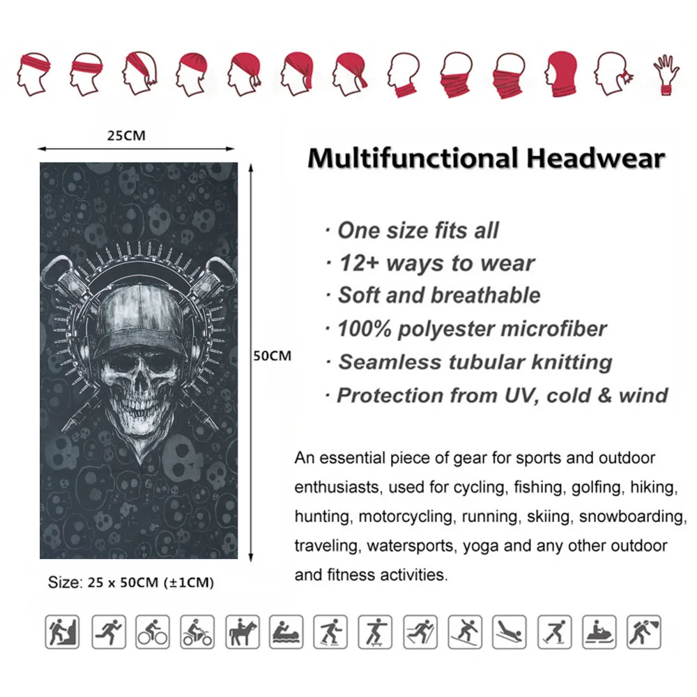 Skull Pattern Seamless Breathable Neck Warmer Gaiter Men Cycling Bandana Women Running Hiking Tube Scarf Sunshield Face Mask