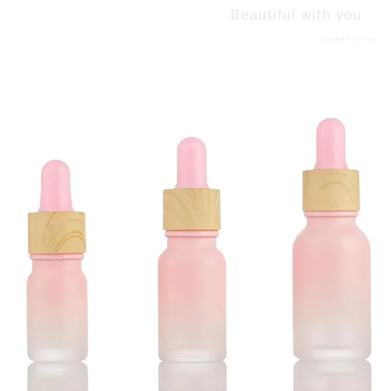 5/10/15/20 ML Pink Frosted Glass Bottle with Pipette Dropper, Pink Essential Oil Bottles, Cosmetic Essence Packing Bottle