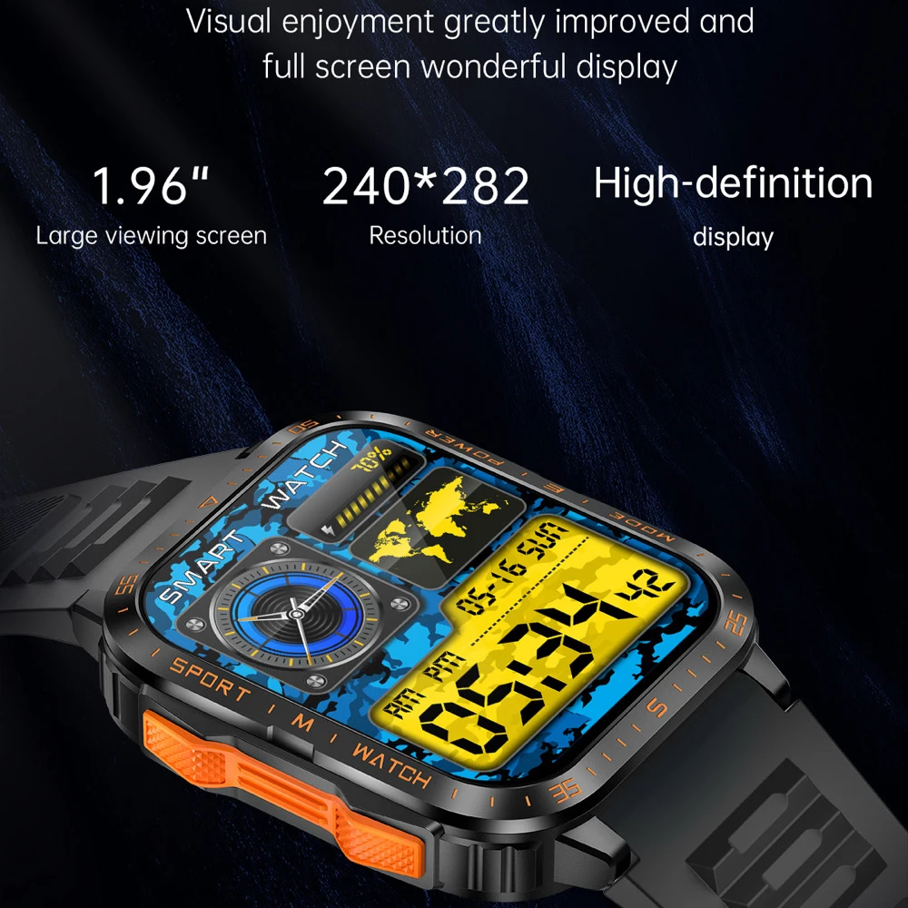 Reloj inteligente 2025 para hombres y mujeres, linterna LED resistente al agua, pantalla de 1,96 ", rastreador deportivo al aire libre de 430mAh, llamada de diente azul, reloj inteligente de música