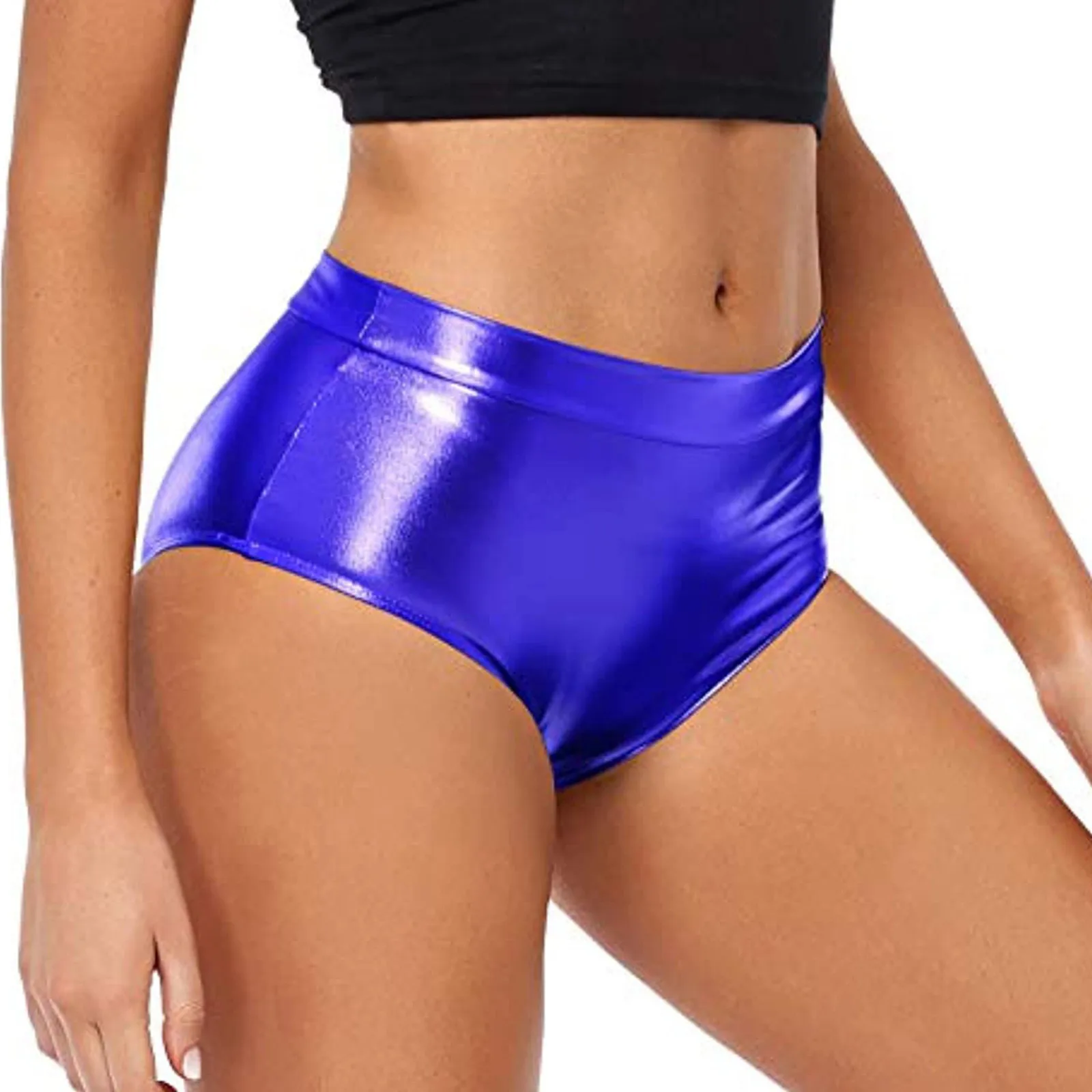 Women\'s High Waisted Metallic Booty Shorts Rave Bottoms For Dancing Hot Pants Clubwear Women\'s Shorts Casual Beach