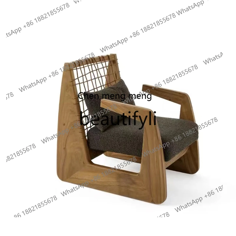 Black walnut log, simple cowhide rope woven sofa chair, casual single chair, famous chair in the ancient styleH  R