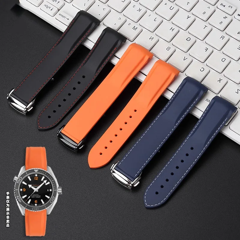

20mm 22mm For Omega Seamaster 300 Speedmaster strap Blue Black Orange Rubber Silicone WristBand Curved End Waterproof Watchband
