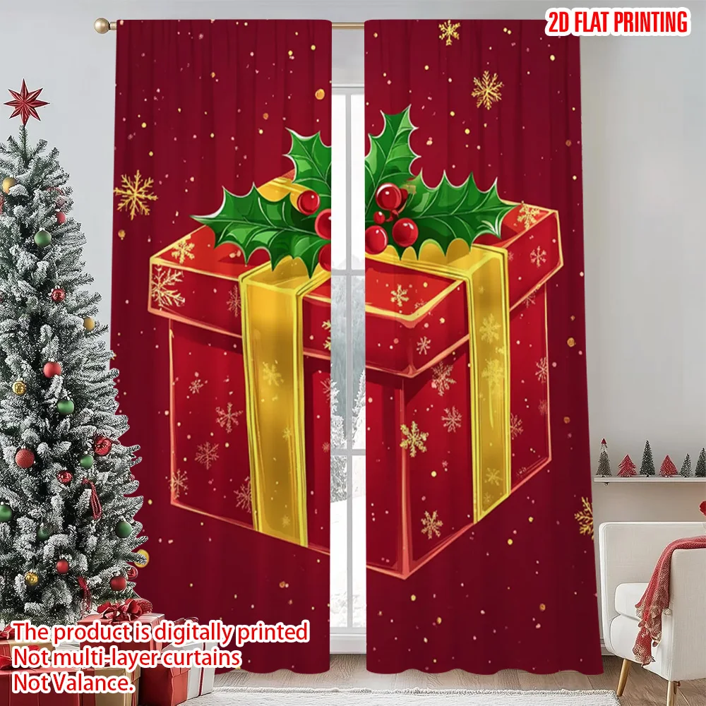 

2pcs 2D flat printing Christmas Window Curtains Happy New Year Durable Polyester Without Electricity Festive Holiday for Holiday