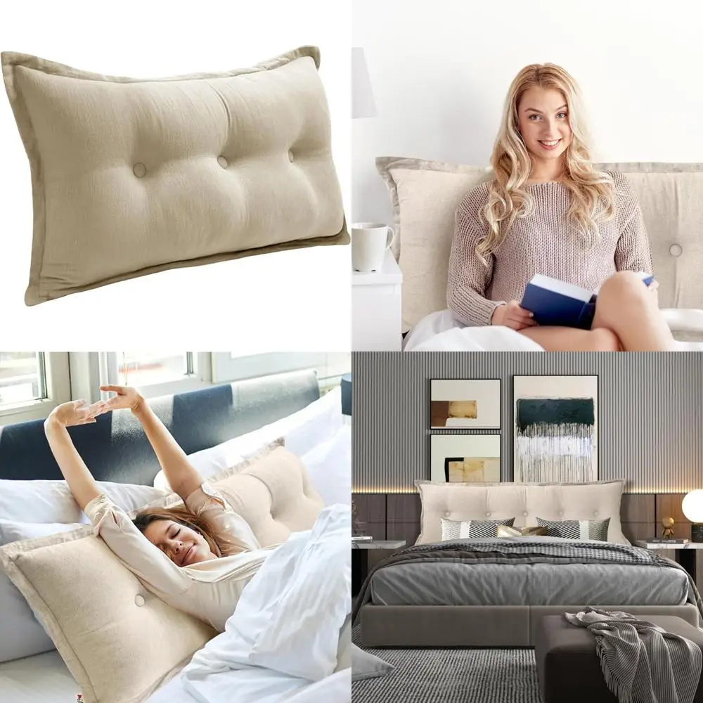 

Двойная подушка из смеси хлопка и льна для поддержки спины кровати и удобного сидения — 85% лен, 15% хлопка, натуральный