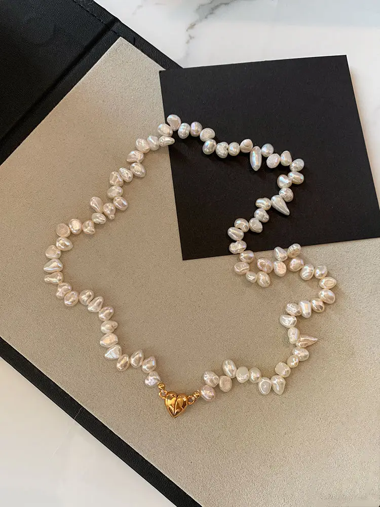 

Heart Natural irregular baroque white freshwater pearl necklace female light luxury niche shaped necklace