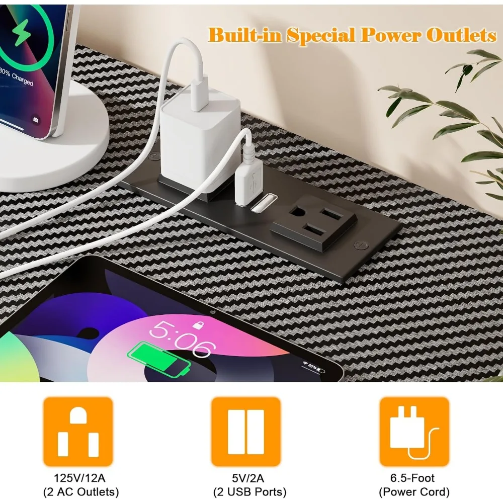 مكتب ألعاب ودراسة مقاس 71 بوصة مع مساحة تخزين ومنافذ طاقة وخطافات سماعة الرأس لتعزيز الراحة والوظائف #4