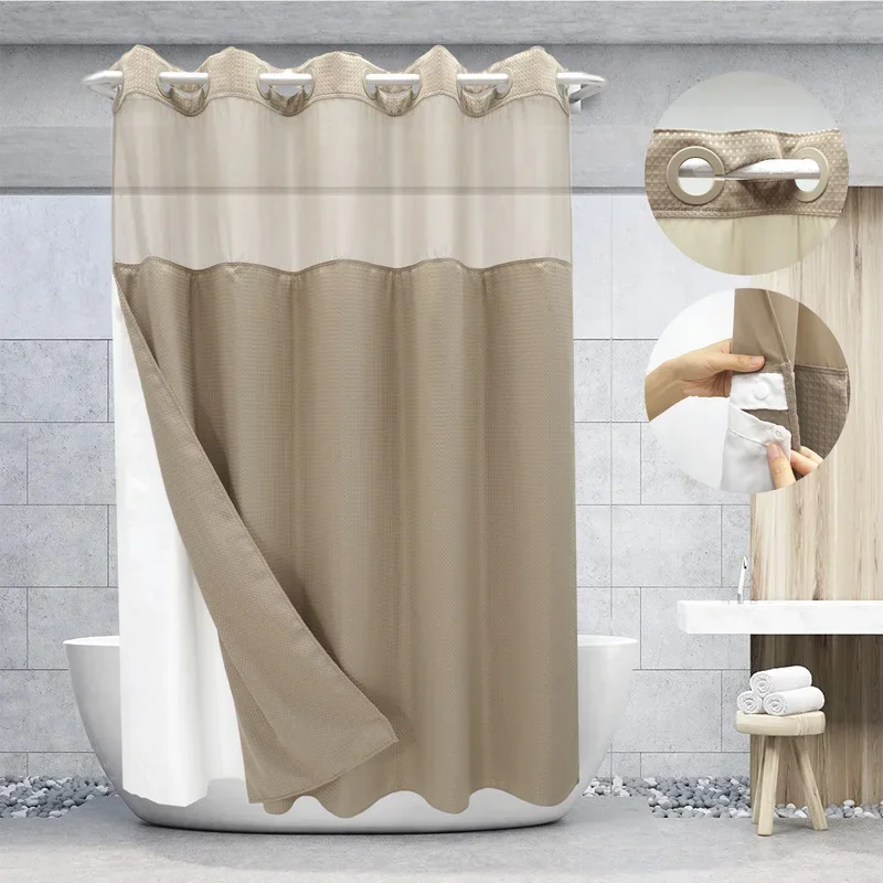 Thickened Jacquard Waffle Shower Curtain Solid Color Waterproof Bathroom Curtain Double Layer With Liner Water Repellent Bath Cu