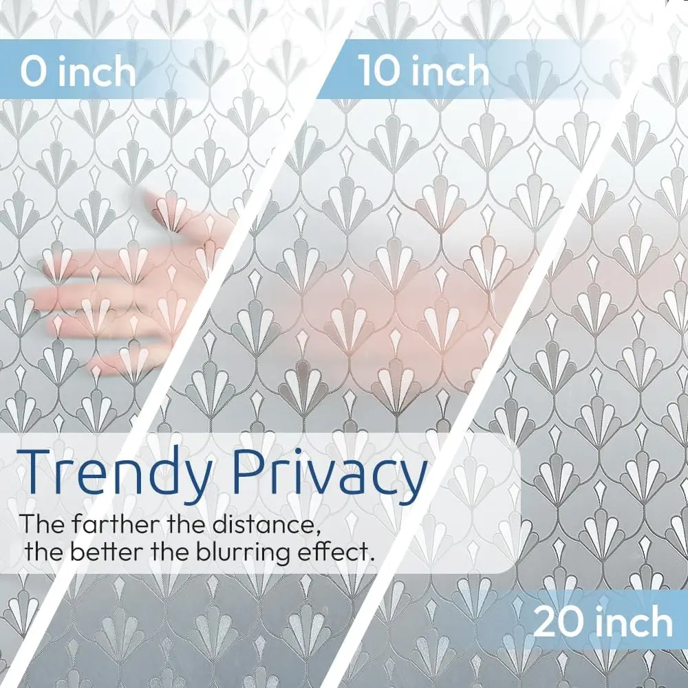Privacy Window Film Non Adhesive Frosted Glass Sun Blocking Self Static Cling Decorative for Home Kitchen Living Room, Removable