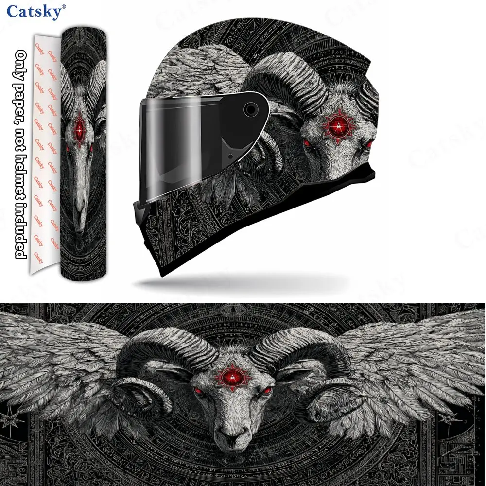 

Mysterious Winged Ram Head Print Helmet stickers , PVC Material Multifunctional Helmet Stickers, Scratch-Resistant & Fade-Proof,