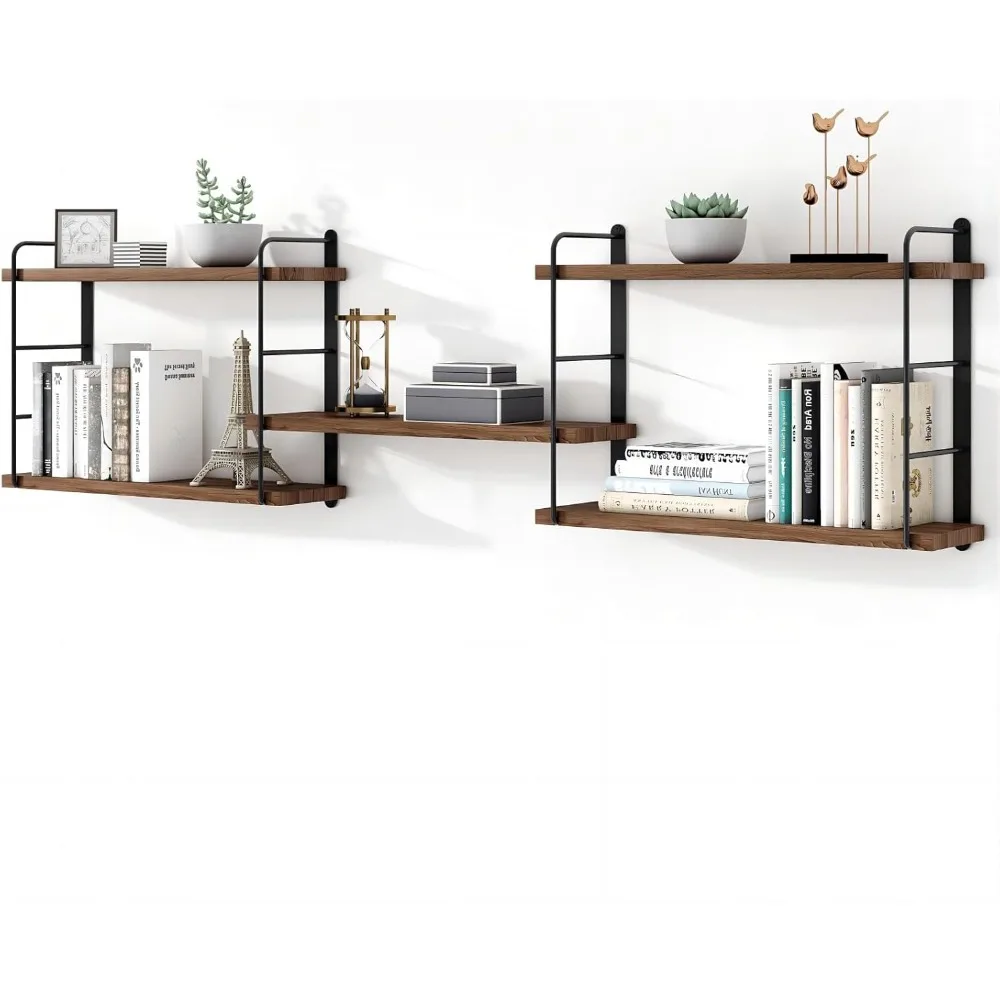 

Floating Wood Shelves, Wall Mounted Storage for Books & Decor, Easy Install Brown 50W x 17H