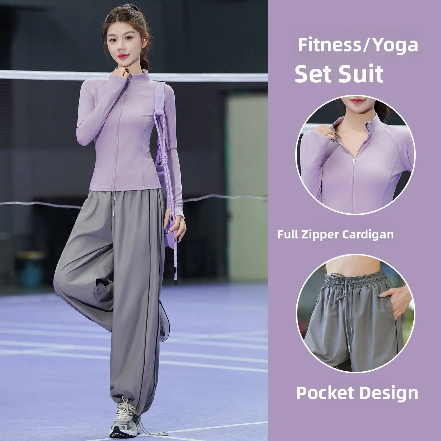 

2026 New Women's Running Yoga Sportswear Set Breathable Outdoor Fitness Clothes High Waist Trousers Long Sleeve High Neck