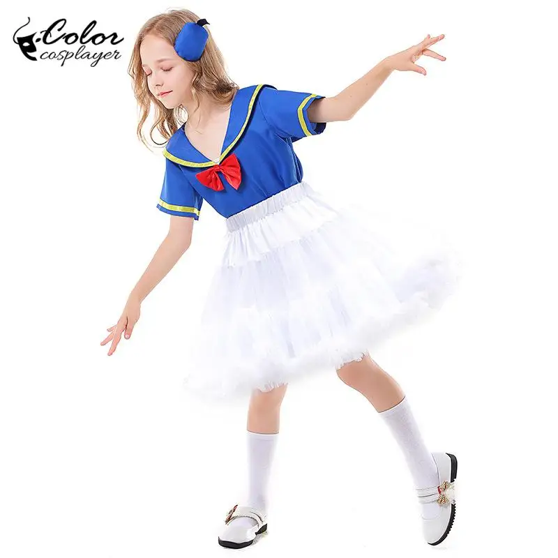 

Dancing Tutu for Girl Cartoon Duckling Cosplay Dress Sky Blue Short-Sleeved Tops Navy Sailor Stage Costume Halloween Clothes