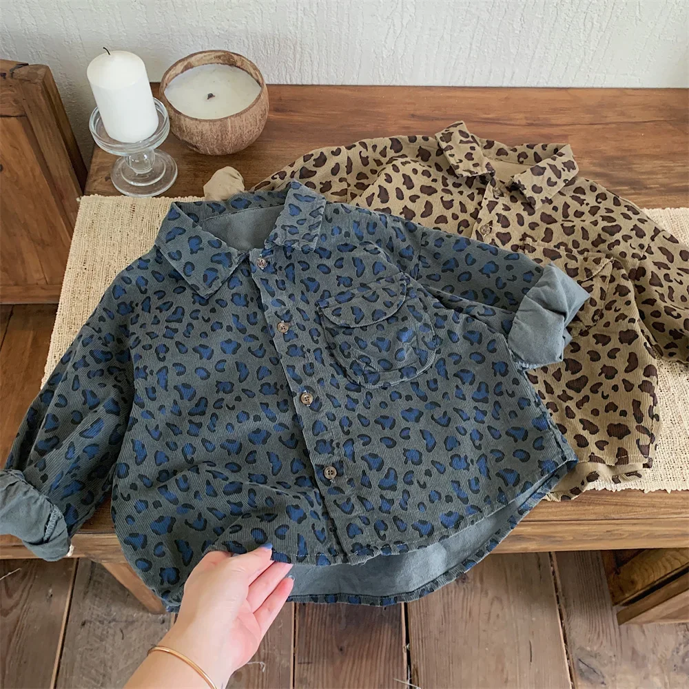 

Autumn 2023 Fashion Kids Shirt Boys Clothes Long Sleeve Leopard Print Blouse