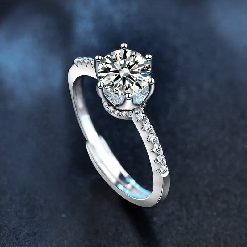 925 Sterling Silver D Color Moissanite Crown Ring For Women Adjustable Open Band Luxury High-End Feel Couple Matching Jewelry