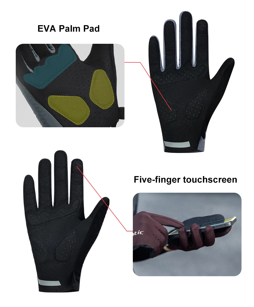Santic Herren leichte Fahrradhandschuhe MTB Bike Warm Plus Fleece winddicht Touchscreen Rennrad Vollfinger-Winterhandschuhe – Detail 7