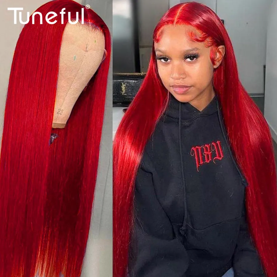 

10A 13x6 Hot Christmas Red Colored Human Hair Wigs Tuneful HD Lace Front Human Hair Wigs Brazilian Straight HD Lace Frontal Wigs