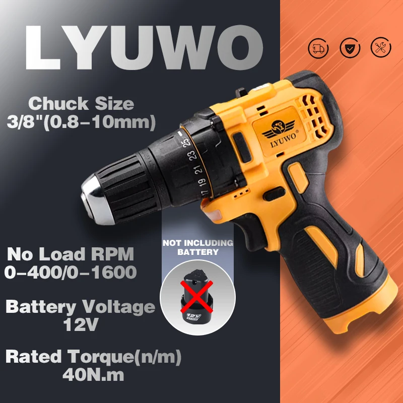 

LYUWO12V Аккумуляторная электрическая дрель с высоким крутящим моментом Бесщеточная электрическая ударная дрель Мини-портативная зарядная электрическая отвертка