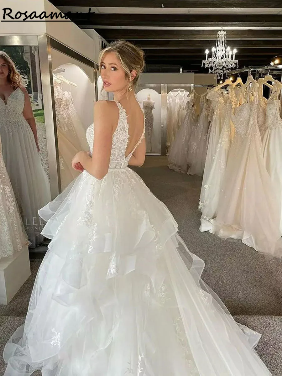 Boho vestido de casamento 2023 rendas apliques mangas compridas a linha princesa tule vestidos de noiva