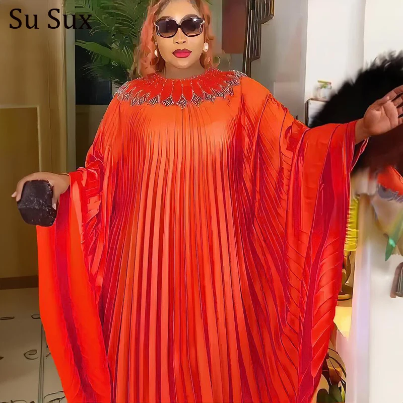 

Beading Pleated Maxi Dress African Dresses For Women Dashiki Plus Size Africa Clothing Bat Sleeve Party Dress Femme Robe Bust145