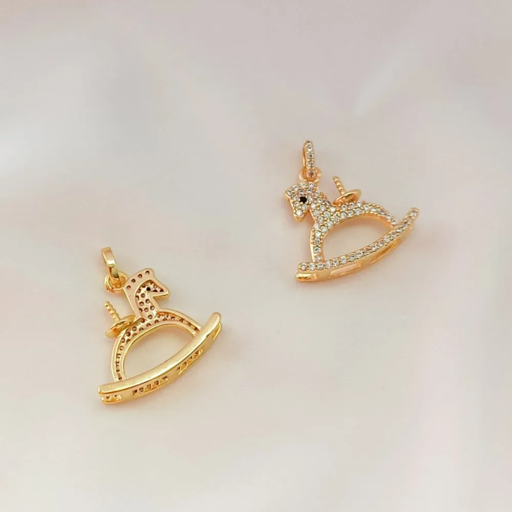 14K Gold-plated, Zircon Inlaid Carousel Pendant, Empty Pin, Sticky Pearl Pendant DIY Accessory