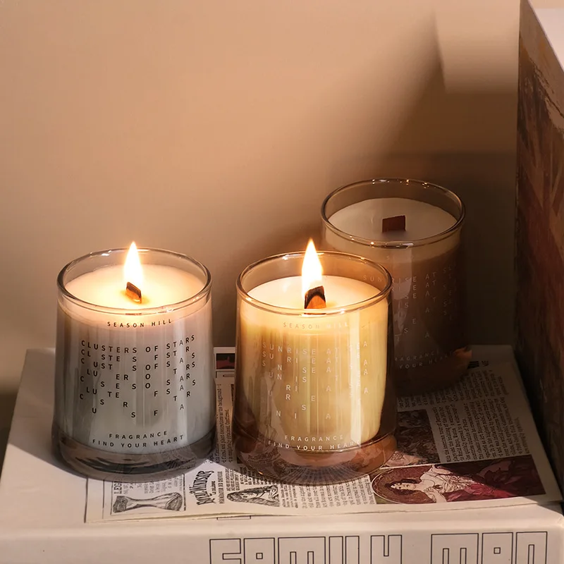 

Transparent Glass Wood Wick Scented Candle Home Candleessential Oil Advanced Candle Travel Souvenir Aromatherapy Candlelight