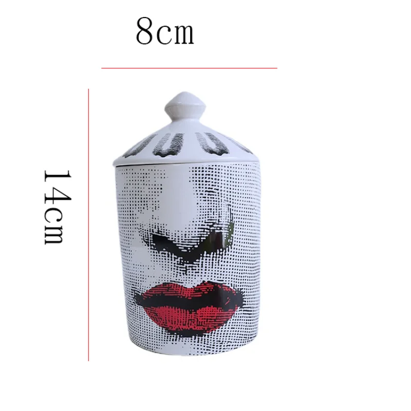 Modern Ceramic Candle Jar Red Lip Decorative Jewelry Candy Cotton Swab Box Home Candle Holder Aromatherapy Bottle Food Container images - 6