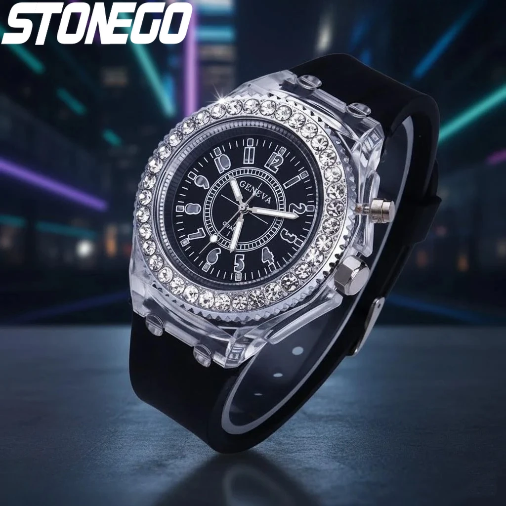 Trendy Luminous LED Quartz Watches for Men and Women Stylish Rhinestone Design Sports Watch for Couples Chic Practical Timepiece