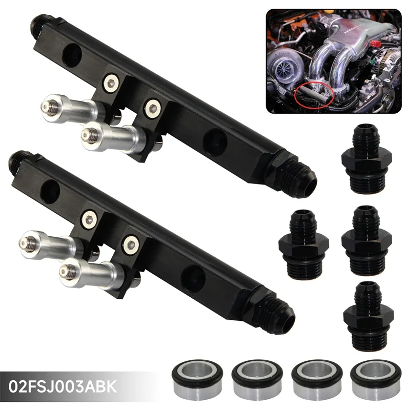 Top Feed Oil Fuel Injector Rail w/ Fitting Kit For Subaru Impreza WRX STI EJ20 EJ25 Engines Only Turbo Black