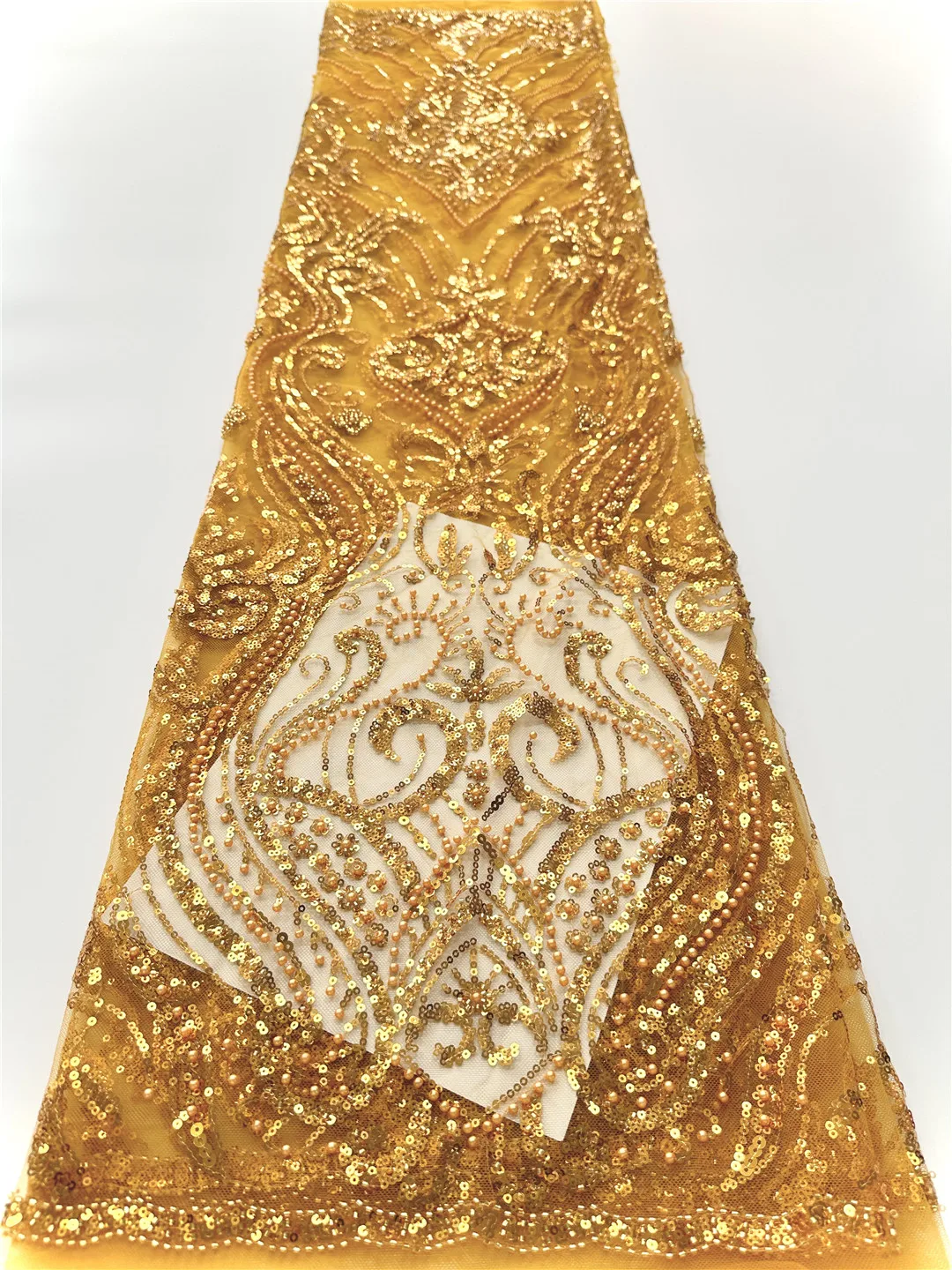 

Luxury African Sequins Lace Fabrics High Quality 5 Yards Embroidery French Nigerian Tulle Lace Fabric For Wedding Party Sewing