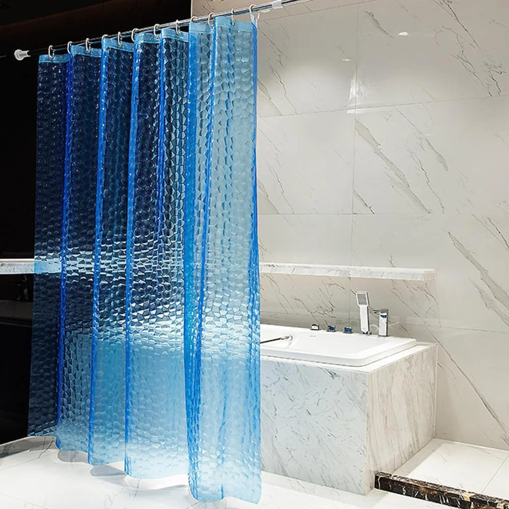 Modern Water Cube Patterned Blue Shower Curtain, Made of PEVA, Creates a Spa-like Bathroom Experience and Is Easy to Clean