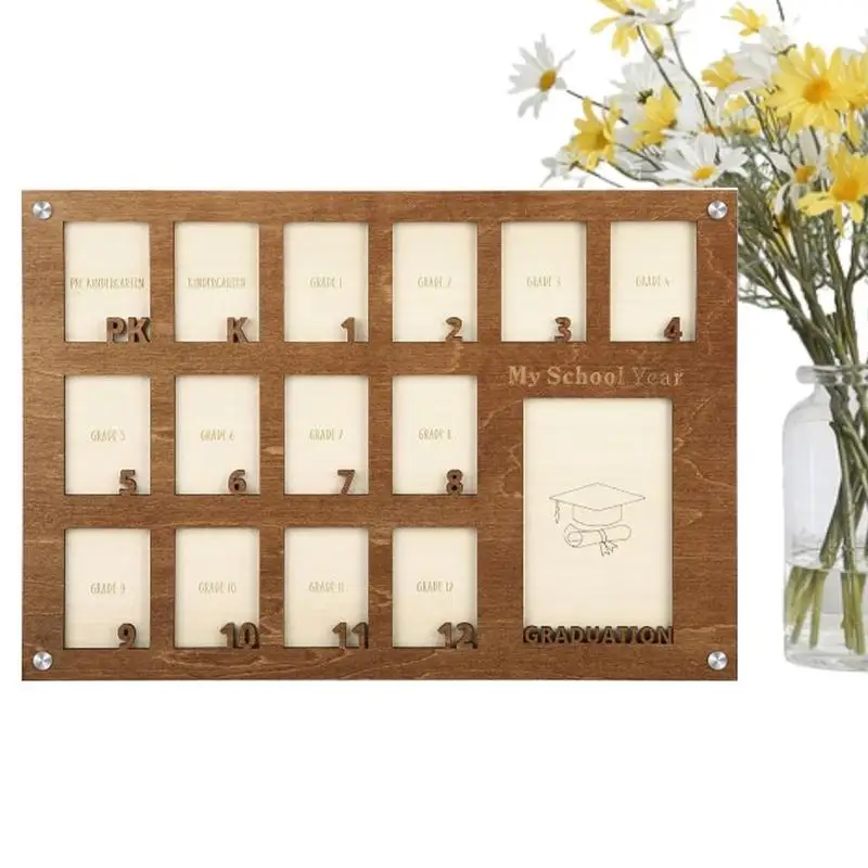 

School Years Picture Frame K-12 School Days 15-Slot Graduation Frame Photo Keeper K-12 Collage Solid Table Top Display Picture