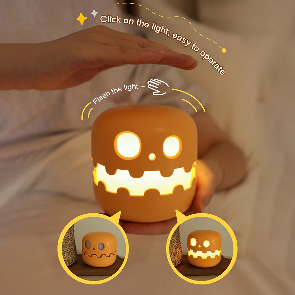 Halloween Pumpkin Table Lamp USB Charging LED Night Light Bedside Lamp Night Light for Bedroom Living Room