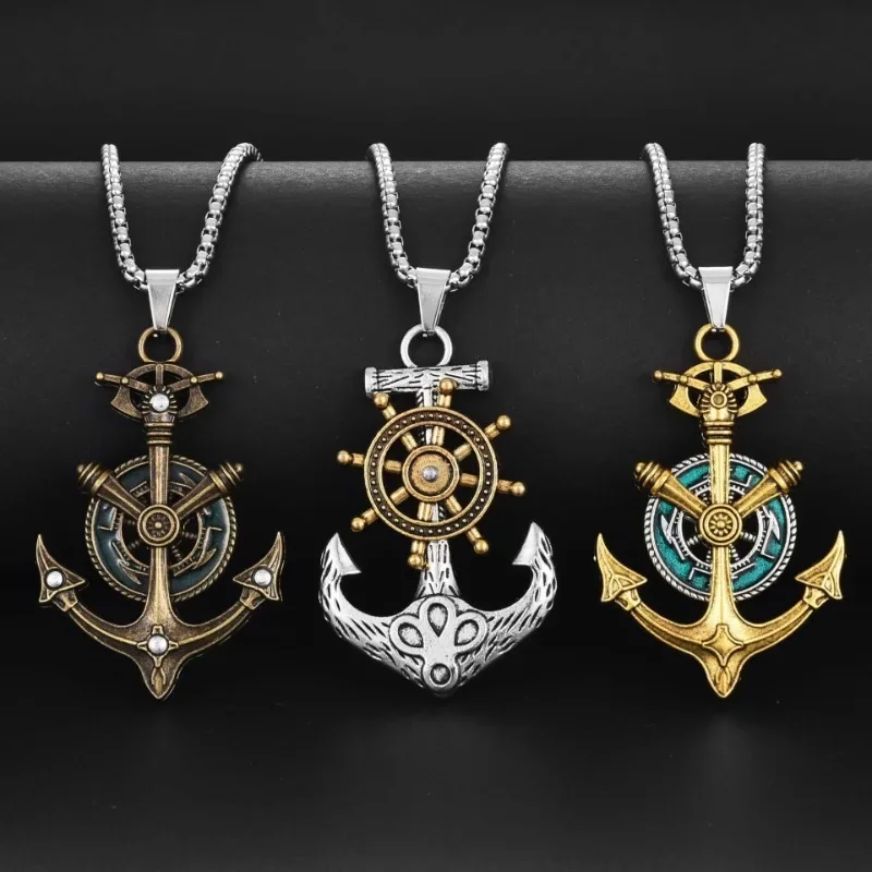 

Fashionable Retro Medieval Boat Anchor Necklace, Street Retro Hip-hop Necklace